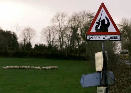 South Armagh Sniper (1990–97) Sniper At Workquot road sign referring to the infamous IRA South