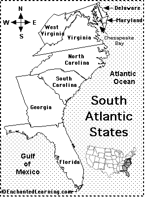 South Atlantic States South Atlantic MapQuiz Printout EnchantedLearningcom