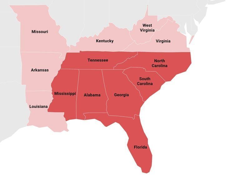 USA Southeast Region MapâGeography, Demographics and More | Mappr