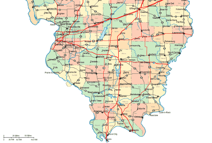 Southern Illinois Illinois County Map World Maps