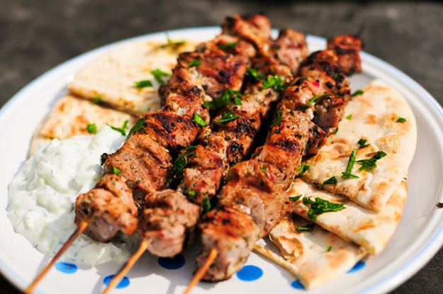 Souvlaki Grilling Pork Souvlaki with Pita and Tzatziki Recipe Serious Eats