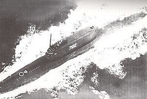 Soviet submarine K-129 (1960) in the open ocean when it was still operational.