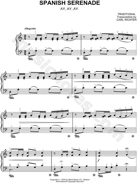 Spanish Serenade Traditional Spanish Serenade Sheet Music Piano Solo in C Major