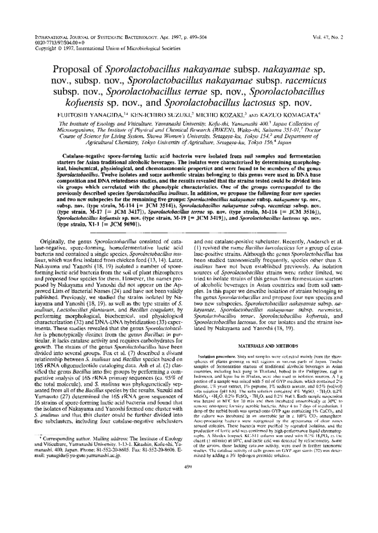 Sporolactobacillus Microbiology Society Journals Proposal of Sporolactobacillus
