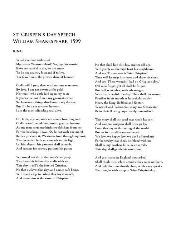 St Crispin's Day Speech httpssmediacacheak0pinimgcom564x0b90a6