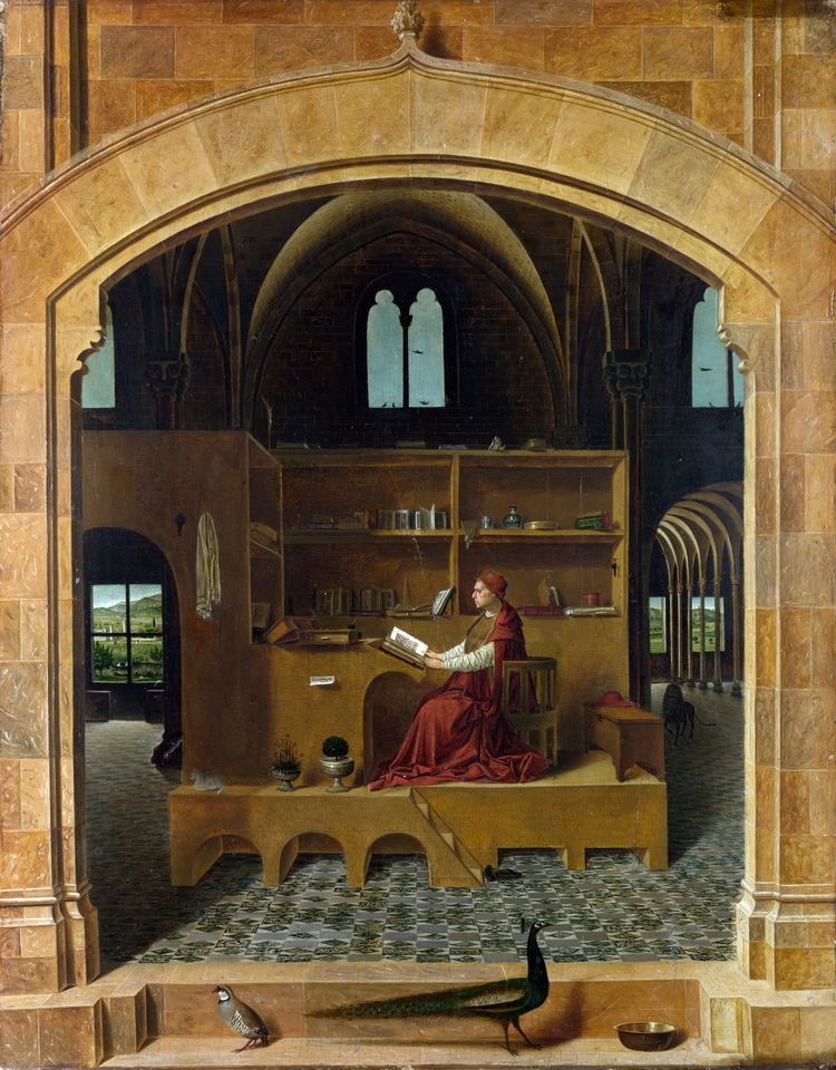 St. Jerome in His Study (Antonello da Messina) httpsuploadwikimediaorgwikipediacommonsbb