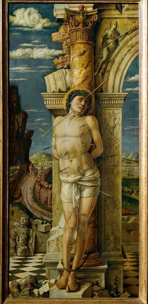 St. Sebastian (Mantegna) Mantegna St Sebastian 1460 Traditionally tied to a wooden stake