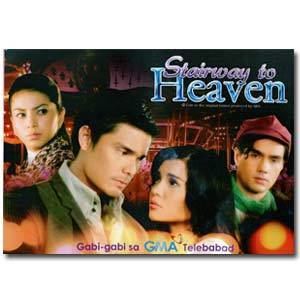 A poster of the 2009 GMA series Stairway to Heaven featuring Glaiza De Castro, Dingdong Dantes, Rhian Ramos and TJ Trinidad.