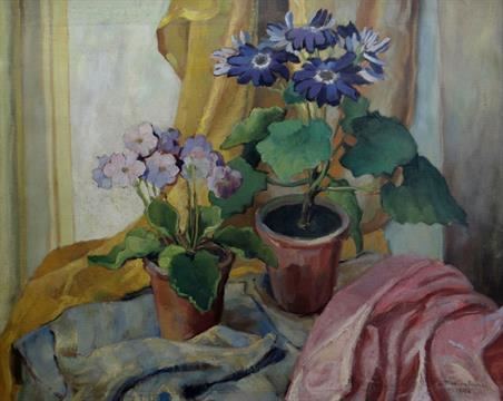 Stanislaw Przespolewski STANISLAW PRZESPOLEWSKI oil on board stilllife of flowers by a