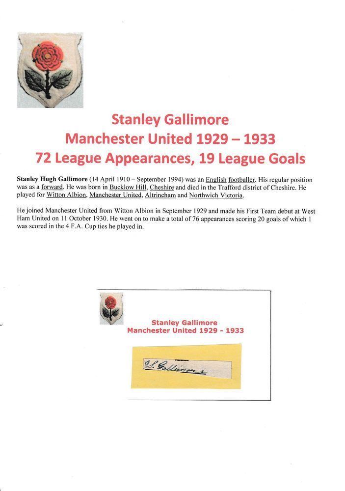 Stanley Gallimore STANLEY GALLIMORE MANCHESTER UNITED 19291933 VERY RARE ORIGINAL