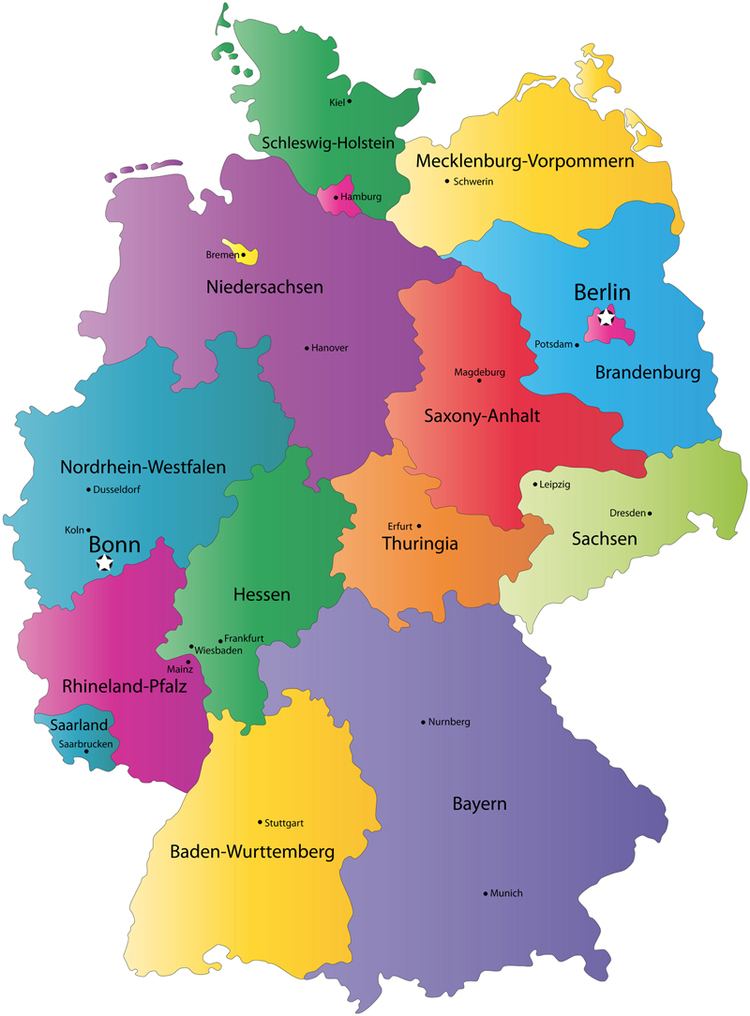 States of Germany German States and State Capitals Map States of Germany