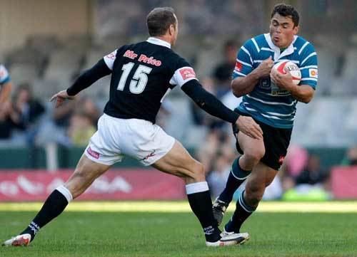 Stefan Terblanche Jaco Bekker takes on Sharks fullback Stefan Terblanche