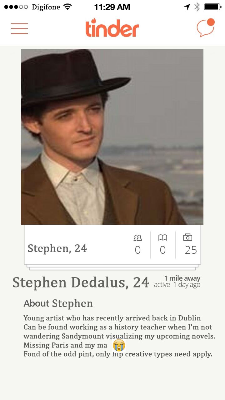 Stephen Dedalus How Tinder Might Look On Bloomsday TheSlicedPancom