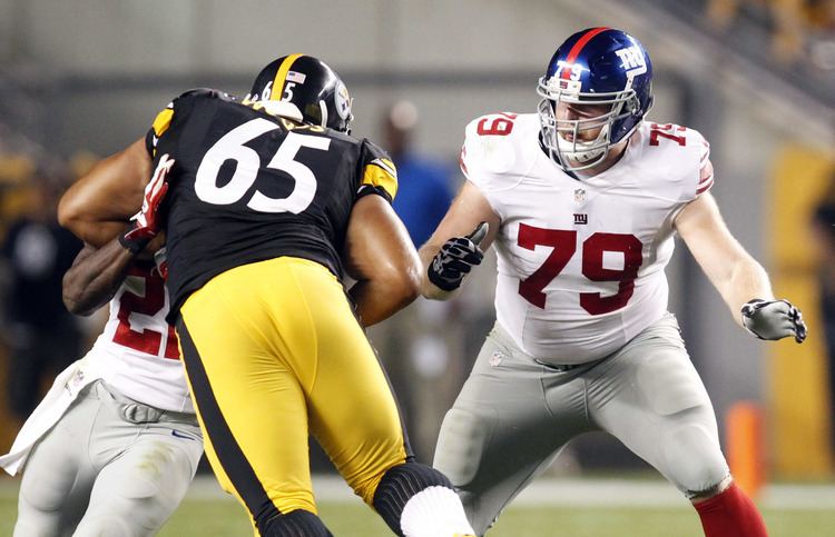 Stephen Goodin New York Giants guard Stephen Goodin blocks at the line of scrimmage