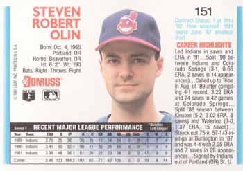 Steve Olin The Trading Card Database 1992 Donruss Baseball Gallery