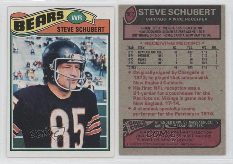 Steve Schubert 1977 Topps 502 Steve Schubert Chicago Bears RC Rookie Football Card