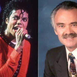 On the left is Michael Jackson while singing and on the right is Steven Hoefflin while smiling