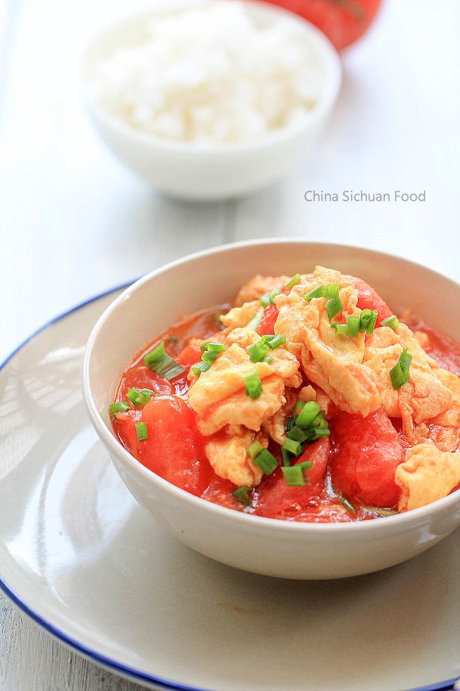 Stir-fried tomato and scrambled eggs Scrambled Eggs with Tomatoes China Sichuan Food