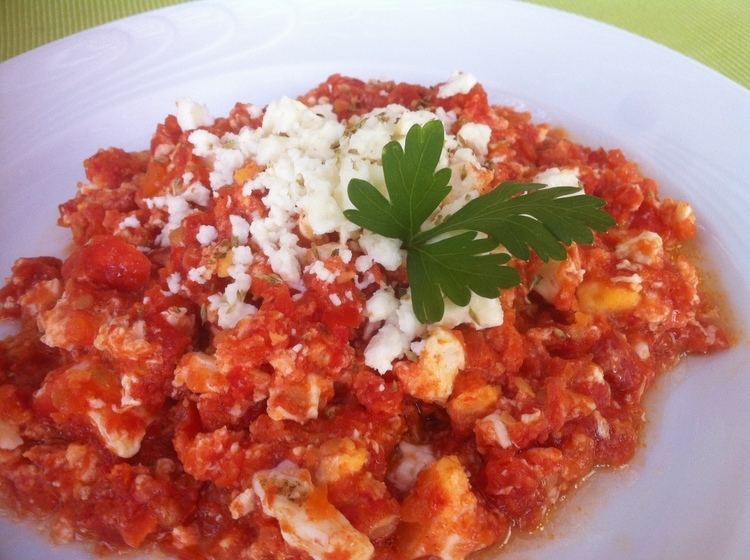 Strapatsada Greek Fresh Tomato and Feta Egg Scramble Kagiana or Strapatsada