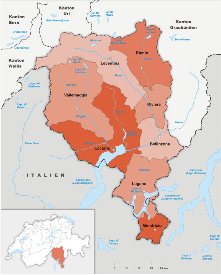 Subdivisions of the canton of Ticino