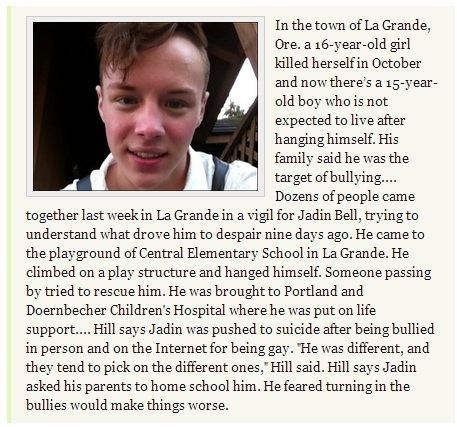Article about the suicide of Jadin Bell.