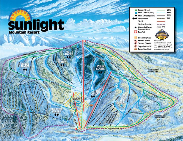 Sunlight Ski Area Sunlight Mountain Trail Map for Skiers and Snowboarders
