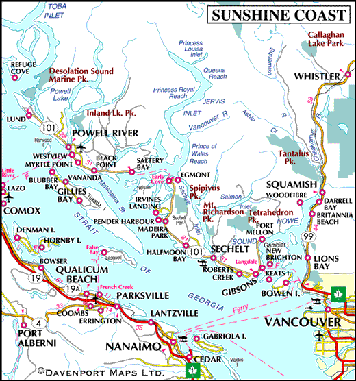 Sunshine Coast (British Columbia) Map of the Sunshine Coast British Columbia Travel and Adventure