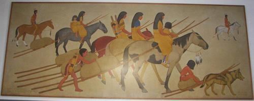 Suzanne Scheuer Indians Moving Caldwell Texas Post Office Mural by Suzanne Scheuer