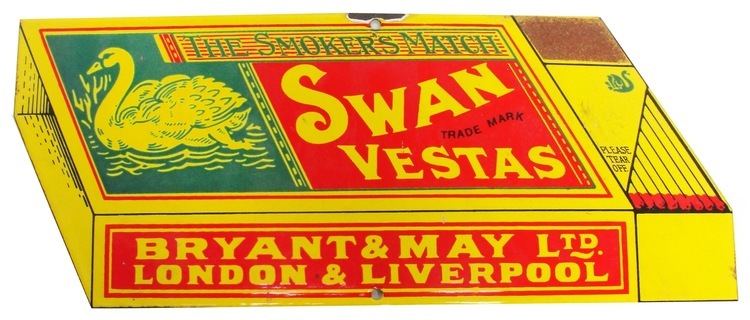 Swan Vesta An enamel sign for Swan Vestas shaped as a box of matches 15 x 37cm