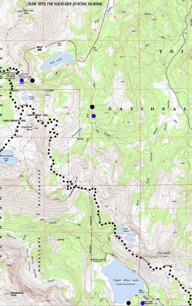 Tahoe-Yosemite Trail Carson Pass region Backpacking Weather Map