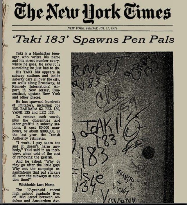TAKI 183 New York Yimes 1971 Taki 183 Spans Pen Pals Wooster Collective