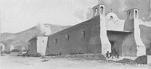 The St. Jerome church in Taos, New Mexico during the siege of Pueblo de Taos.