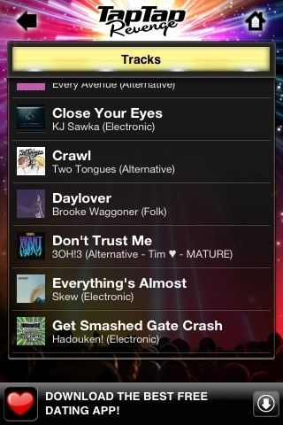 tap tap revenge 3 all songs