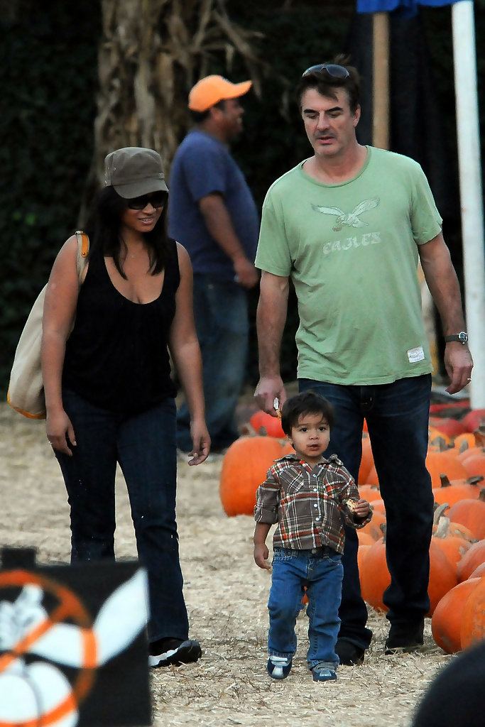 Chris Noth, Tara Wilson and their son Orion Christopher visit Mr. Bones Pumpkin Patch at Los Angeles, California