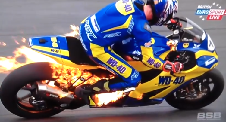 Taylor Mackenzie Racer Hits Ejector Button As Bike Catches Fire Mid Race
