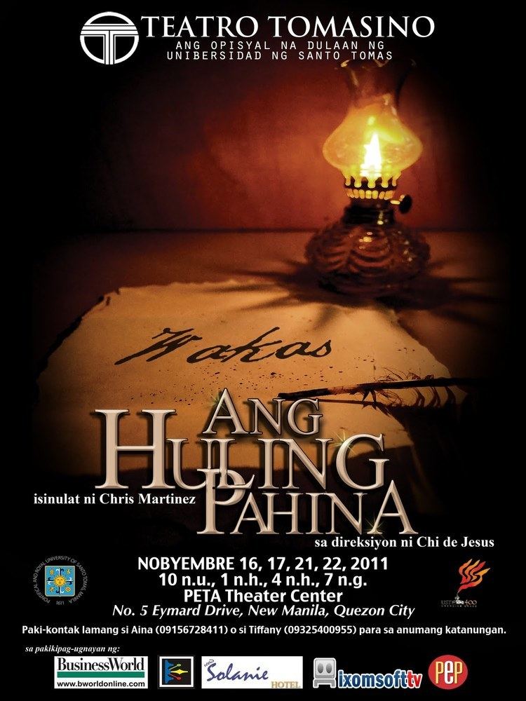 Teatro Tomasino GIBBS CADIZ Teatro Tomasino presents Chris Martinez39s Ang Huling Pahina