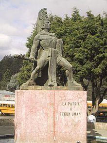 A statue of Tecun Uman found in a park in Guatemala.