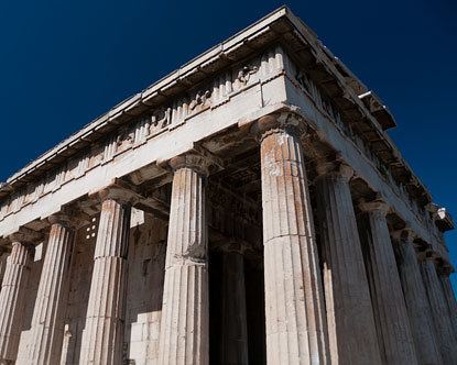 The Temple of Ares with visible cracked columns