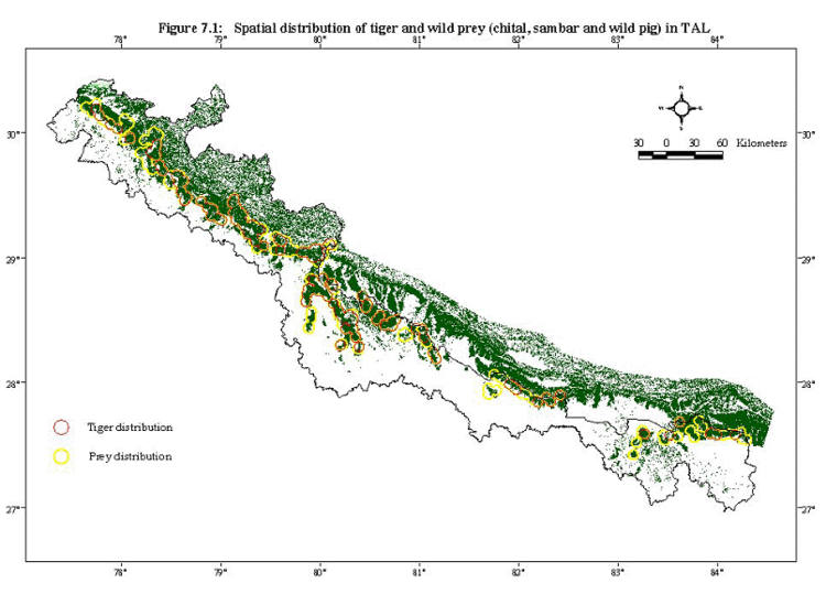 Terai Arc Landscape Location of remaining tiger habitats in the Himalayan foothills of India