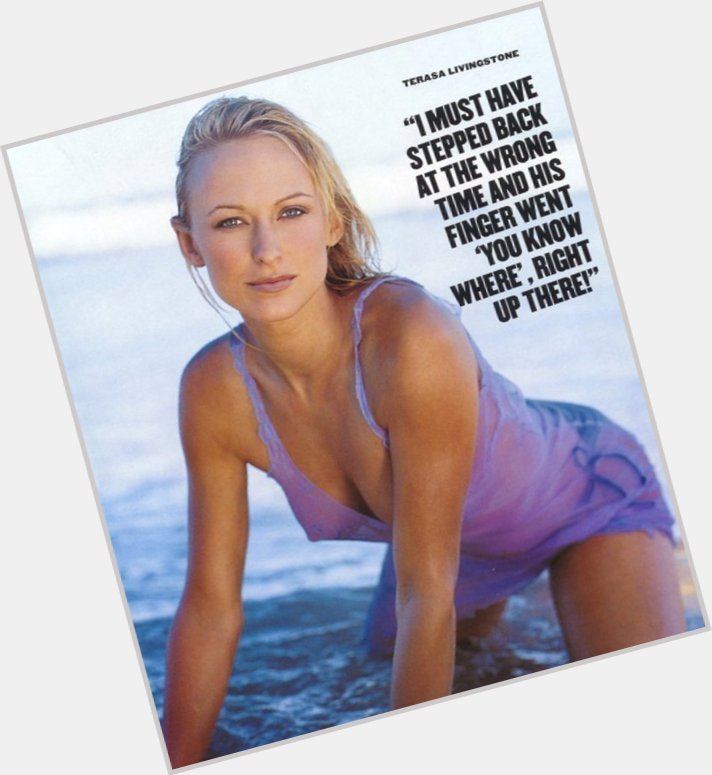 Poster featuring Terasa Livingstone wearing purple see-through lingerie at the beach.