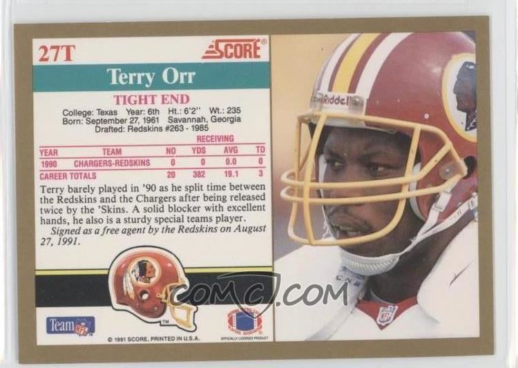 Terry Orr 1991 Score Rookie Traded Base 27T Terry Orr COMC Card
