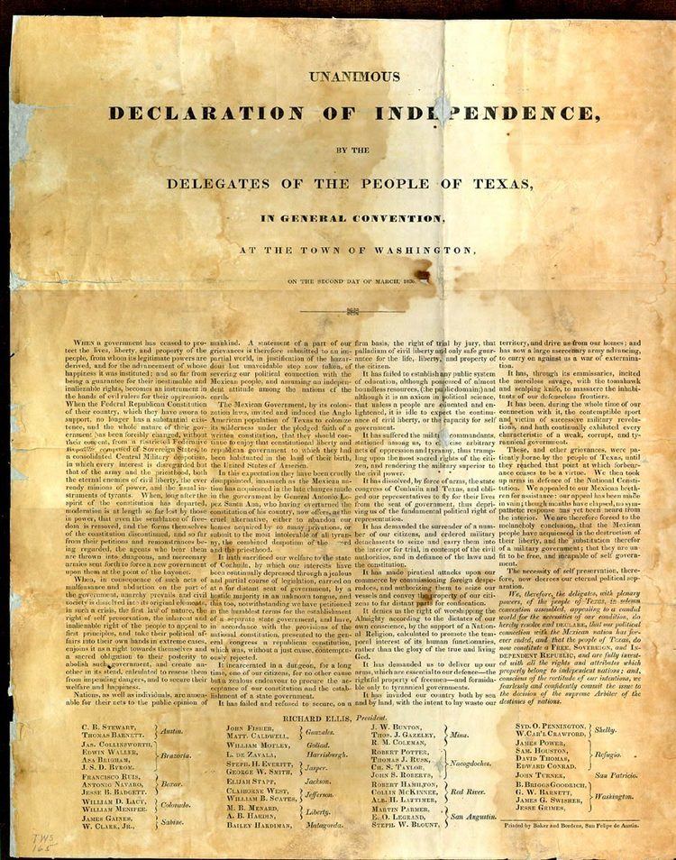 Texas Declaration of Independence Declaration of Independence of Texas 1836 TSLAC