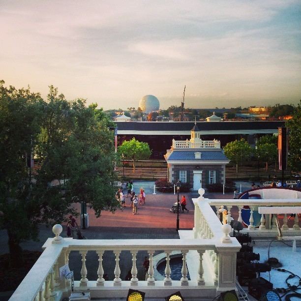 The American Adventure (Epcot) Wordless Wednesday Spaceship Earth Viewed from the Roof of the