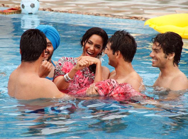 The Bachelorette India The Bachelorette India Mallika Sherawat in pool with the boys Top