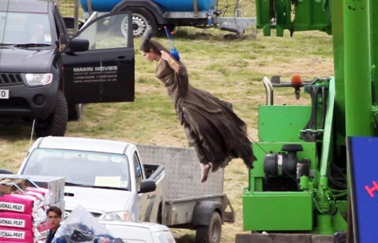The Flying Sorceress movie scenes Angelina Jolie looks like she s flying on the set of Maleficent after being suspended
