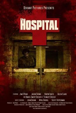 Poster of "The Hospital", a 2013 horror film featuring a man sneaking at the door.