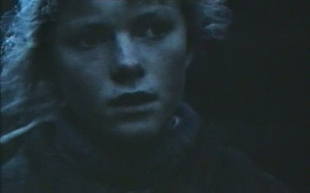 Line Storesund's serious face in a movie scene from the 1987 film The Ice Palace