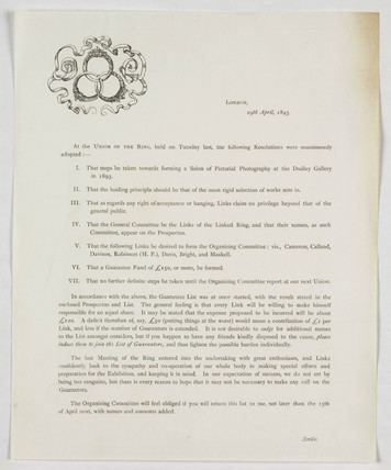 The Linked Ring Page of regulations for the Linked Ring 1893 at Science and