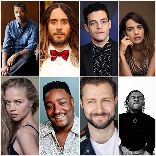 The cast of the 2021 film "The Little Things"-Denzel Washington, Rami Malek, Jared Leto, Natalie Morales, Sofia Vassilieva, Miles Quincy Martin, Darius Levanté, and Ben Kliewer