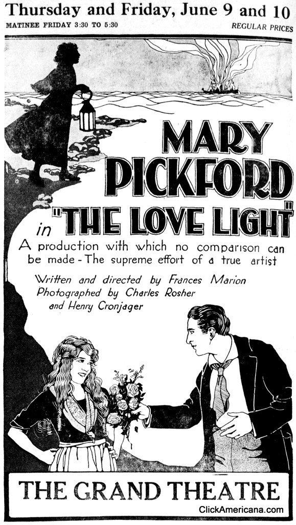 The Love Light Mary Pickford in The Love Light 1921 Click Americana